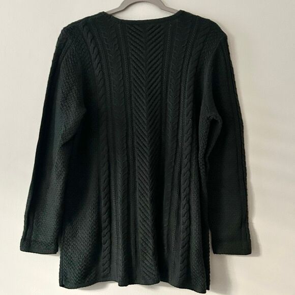 J. Jill Forest Green Cable Knit Sweater Tunic Size Medium Cotton Wool Blend EUC - Picture 4 of 9